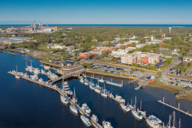 Fernandina Harbor Marina, the departure point for a catamaran charter on Amelia Island