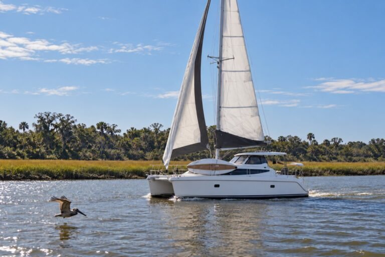 Sailing past green salt marsh on the Intracoastal Waterway