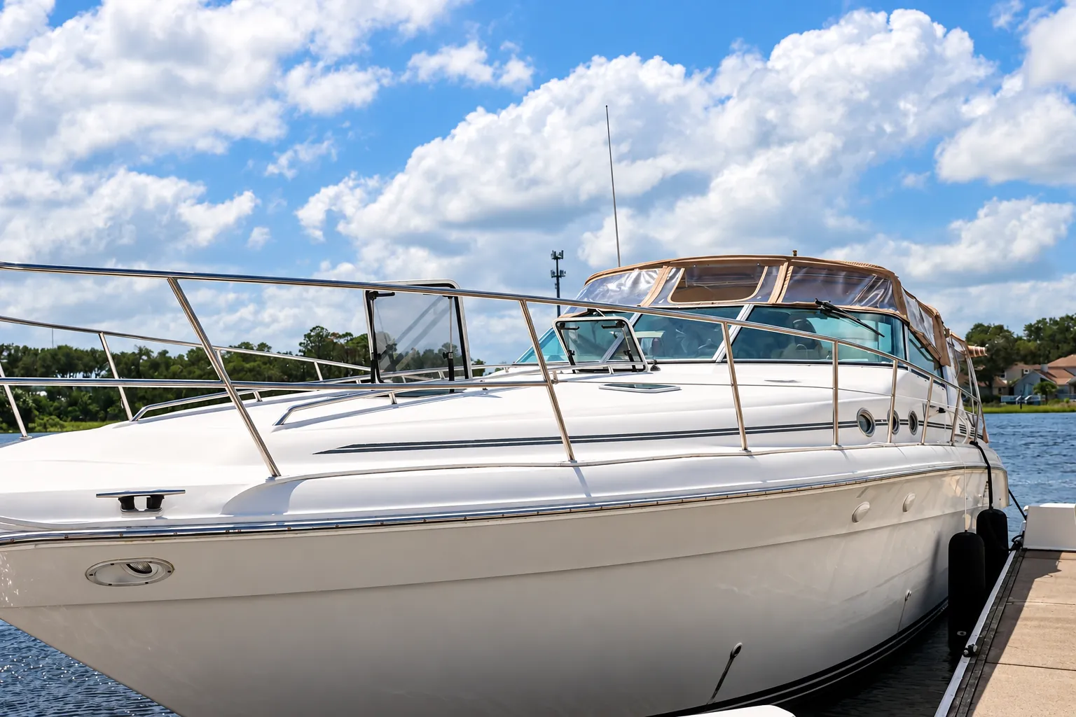 44-foot Sea Ray yacht tied up at the dock, ready for a Jacksonville Beach charter