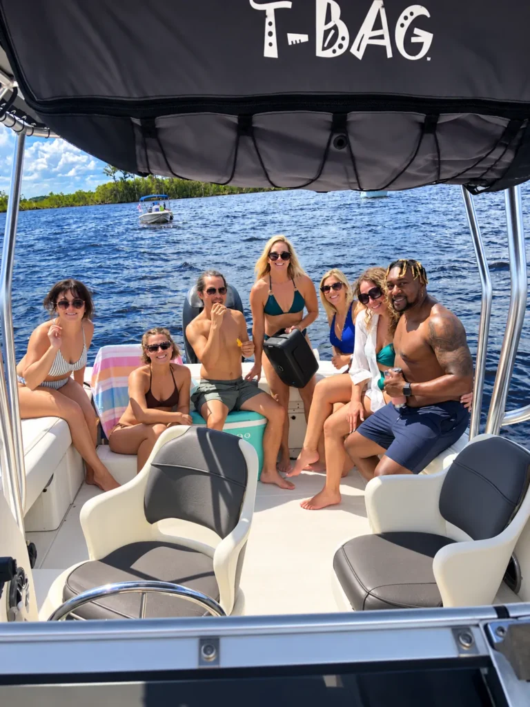 Group of friends on a powerboat charter in Jacksonville