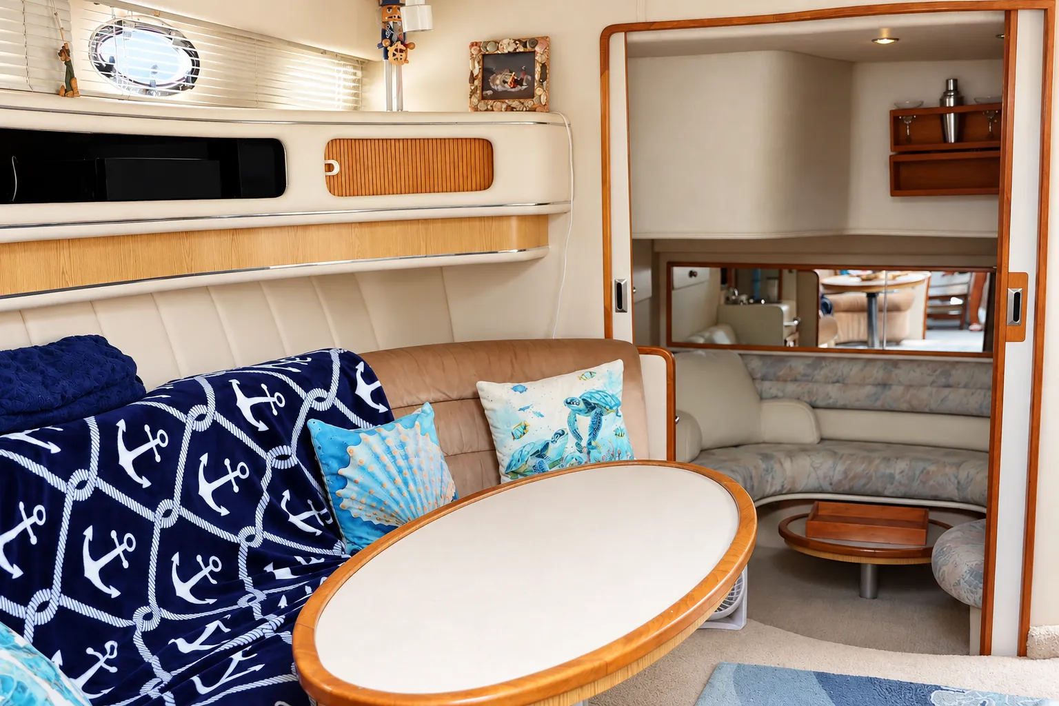 Salon of the 44-foot Sea Ray yacht looking toward the forward cabin