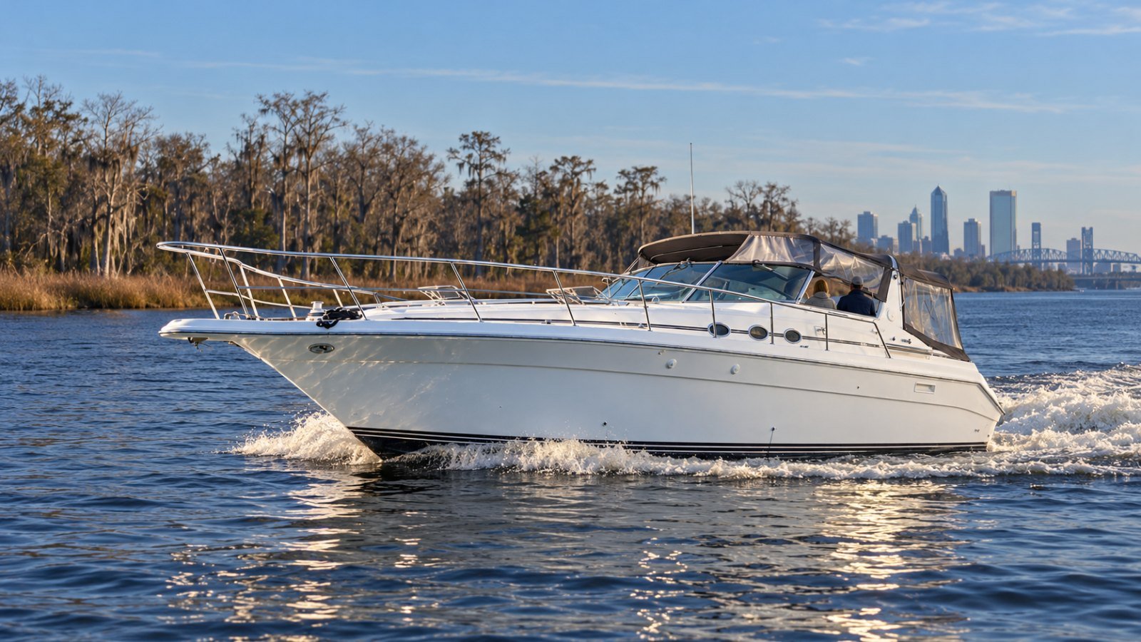The 44-foot Sea Ray cruising the St. Johns River on a clear January afternoon